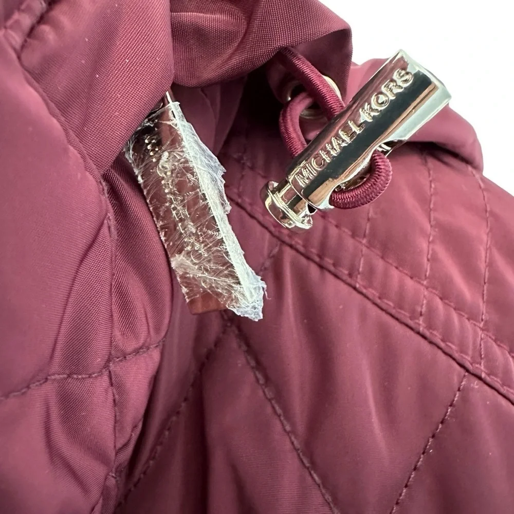 NWOT WOMENS MICHAEL KORS MAROON PUFFER COAT ZIP UP KNEE LENGTH W/ BELT & HOOD 1X - Picture 7 of 17